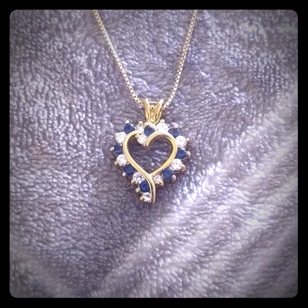 Gold-toned blue/clear crystal heart pendant